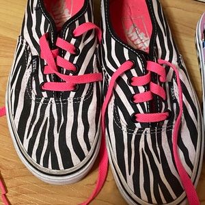 Zebra Vans with Hot Pink Laces men’s 5 women’s 6.5